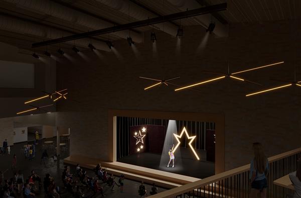 Athe Idol viewed from the upper commons looking onto the stage/lower commons